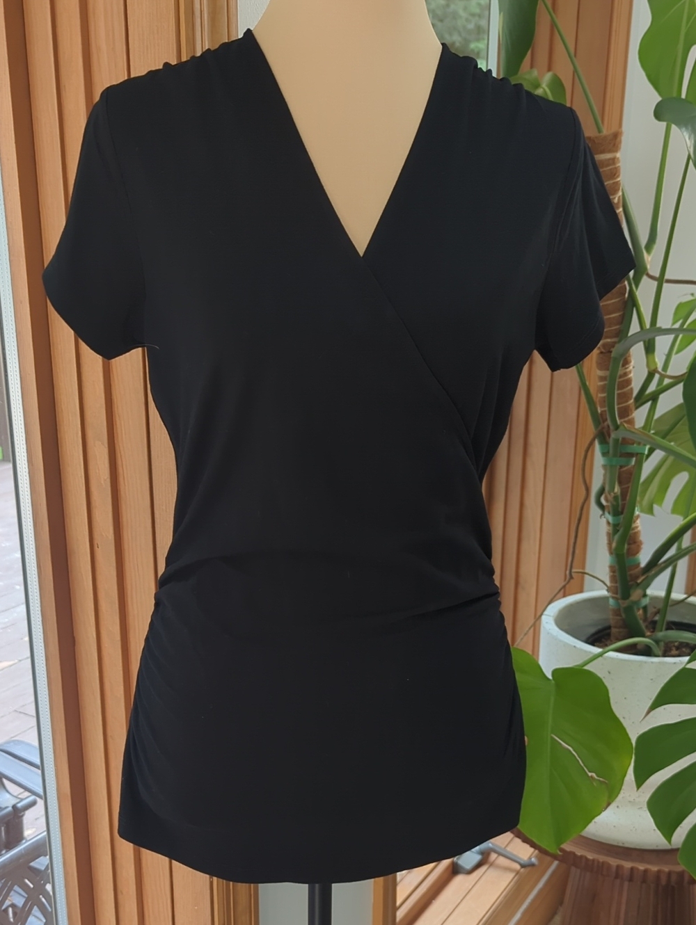 Boden Black Jersey Faux Wrap V-Neck Blouse Top US 10